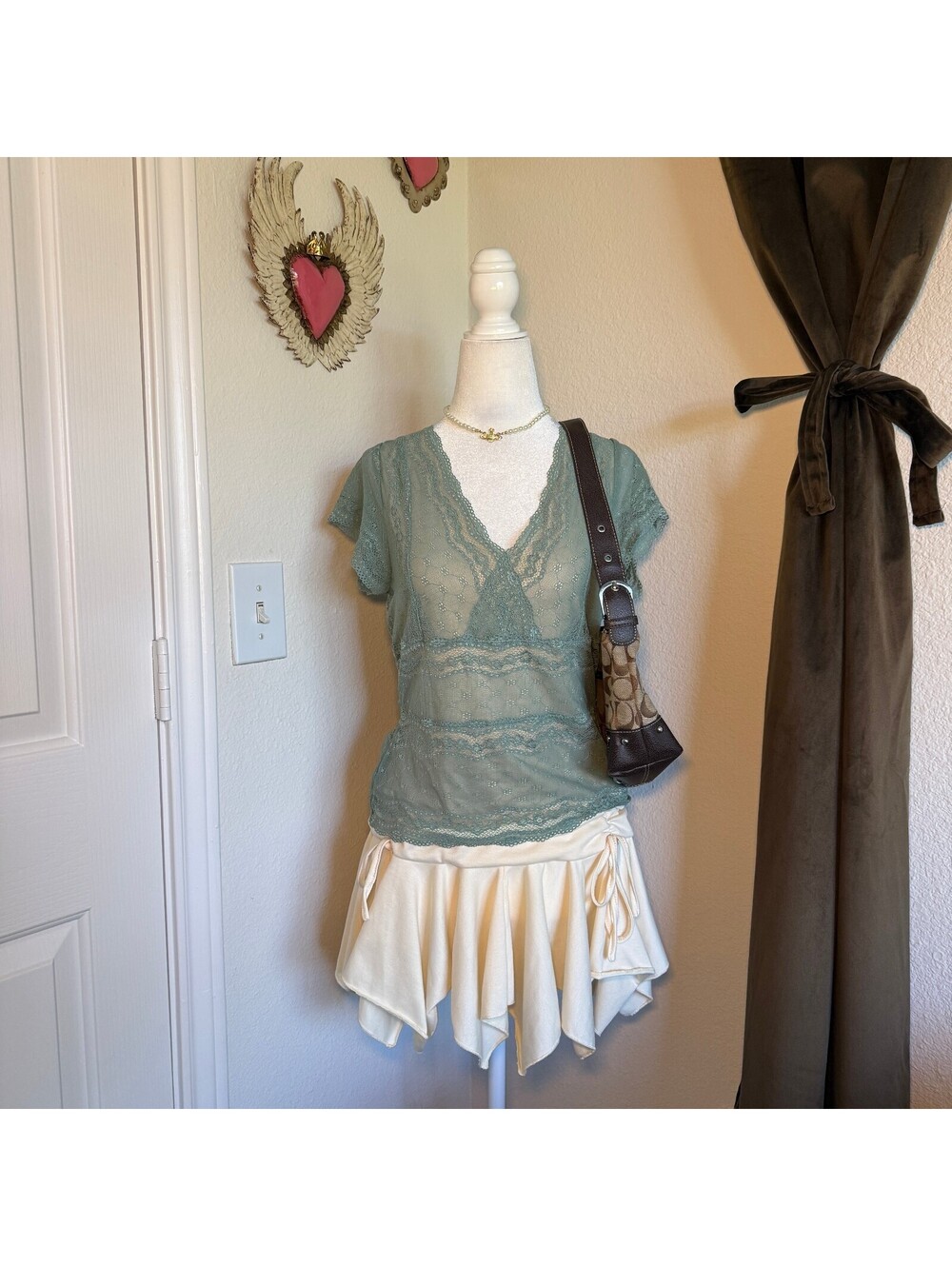 The Limited Lace Trim Blue Wrap Top Mesh Bella Swan Coquette Fall Back to School